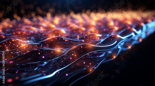 abstract background with glowing neon lines. Data transfer concept. Scientific digital wallpaper.