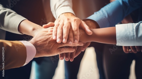 group of people hands together. generative ai