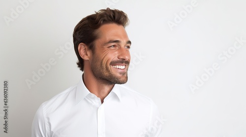 portrait of a handsome smiling man on white studio background