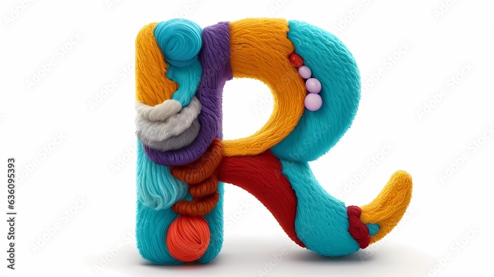 Letter R 3d illustration with wool texture, isolated at white ...