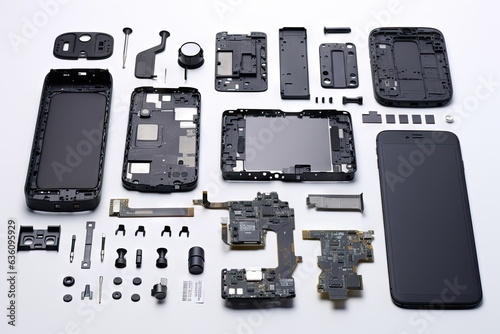 smartphone components on white background with clipping path