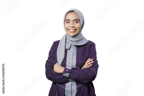 Beautiful Asian woman in casual shirt smiling happy and looking confident isolated
