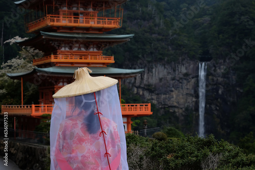 Girl with Heian period custume at Kumano Nachi Taisha photo