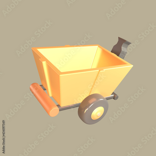 3D icon wheel barrow rendered isolated on the colored background photo