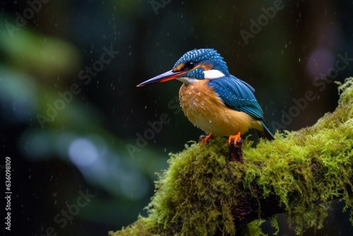 Generative AI : Common Kingfisher Alcedo atthismale rest on branch in nature photo