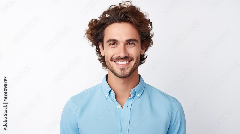 Obraz premium close-up portrait of a handsome man in a casual shirt smiling confidently