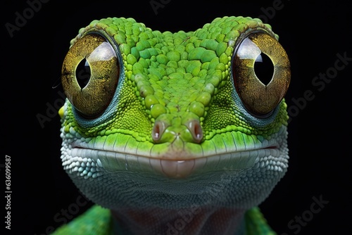 a green gecko covering its eye © Tomi adi kartika