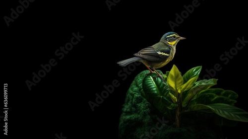 Generative AI : Beautiful birdGreen CochoaCochoa viridis rest on branch in the nature photo
