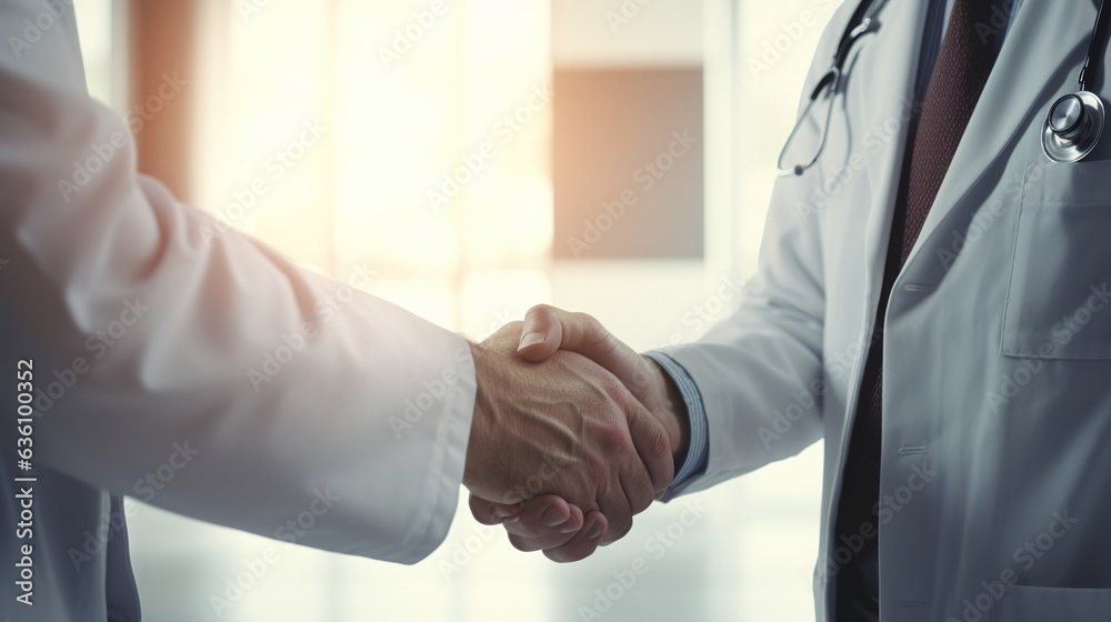 Fototapeta premium A doctor's handshake with two other professionals. generative ai