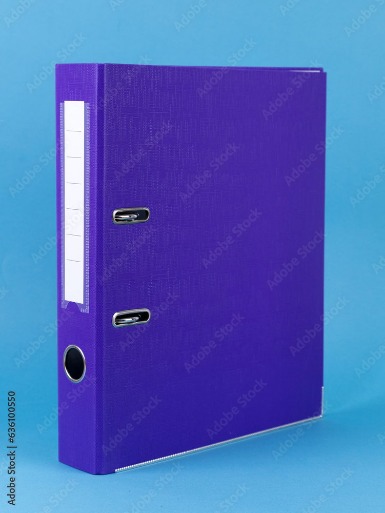 Purple Office folder on blue background. Office Folder Template