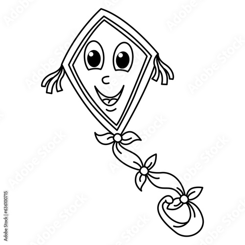 Funny kite cartoon characters vector illustration. For kids coloring book.