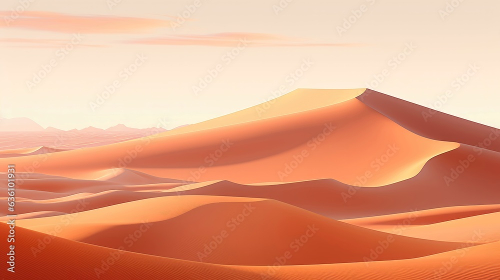 A palette of warm hues blending seamlessly in a sweeping desert landscape, dunes undulating gracefully.
