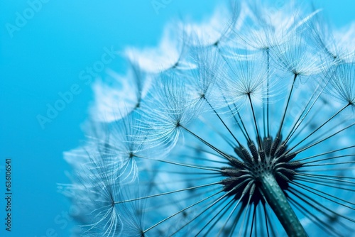 Close up of dandelion on the blue background. 