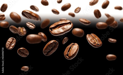 Coffee Bean flying on Black and white background, 3d illustration. 