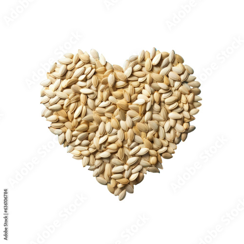 Heart shaped sunflower seeds on transparent background