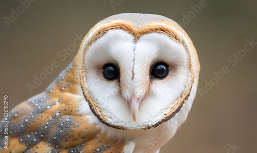 Tyto alba head, a common barn owl. close up. 