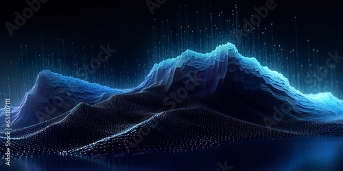 Data technology futuristic illustration. Blue wave pattern on a dark background.  photo