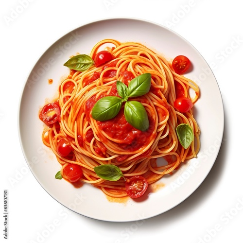 Delicious Plate of Spaghetti with Tomato Sauce on a White Background.
