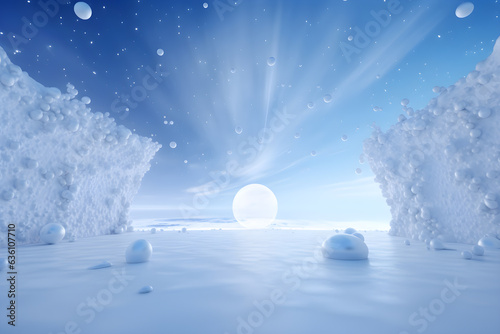 Winter landscape with snow, Empty space display of presentation product, AI generate © Black Pig