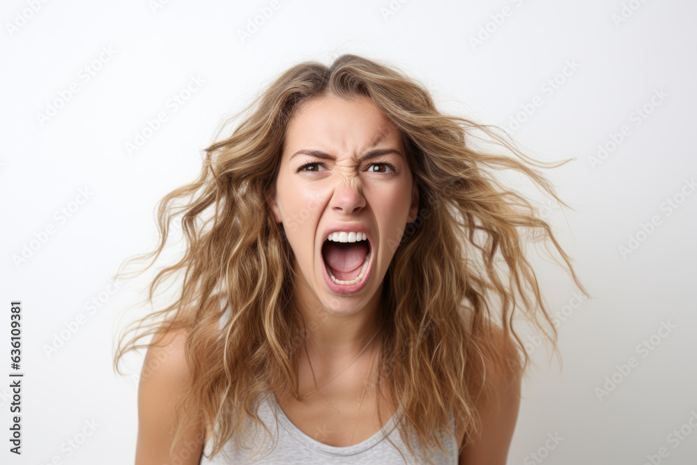 Screaming young woman against a white background Screaming young woman against a white background