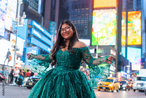 Portrait Of A 15th Birthday Quinceanera In New York. photo