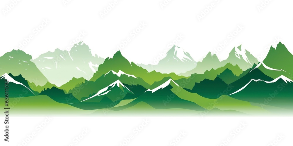 Green mountain ranges on white background.  AI Generative