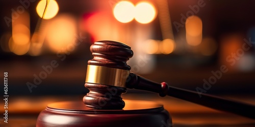 Legal law concept image gavel bokeh. law and authority lawyer concept, judgment gavel hammer in court courtroom for crime judgment legislation and judicial decision. AI Generative