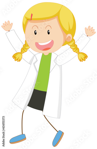 Cute Female Scientist Cartoon Character in Doodle Style