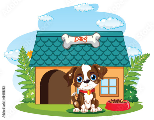 Adorable Dog Sitting in Dog House