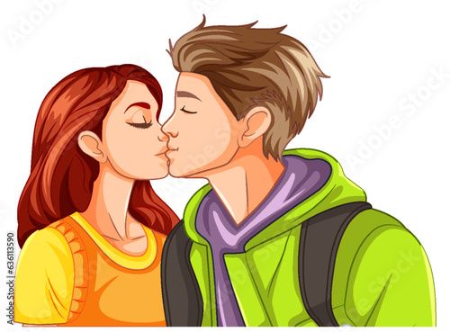 Youth couple are kissing isolated