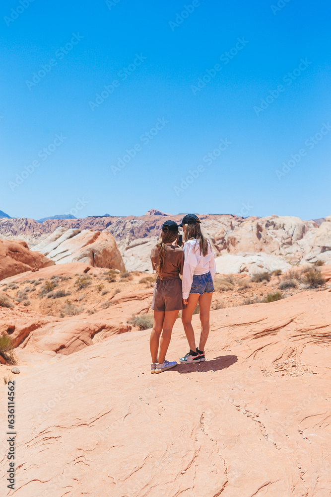 Young girls on trail at Fire Valley in Utah