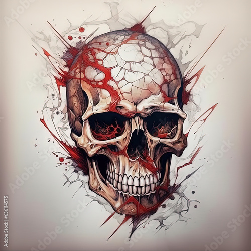 skull drawing - bloody skull on white background