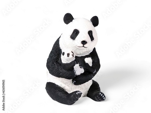 Panda with cubs miniature animal on white background © Adi