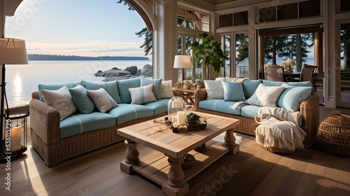 Relaxing Coastal Lounge: Nautical Decor Generative AI © Blinix Solutions