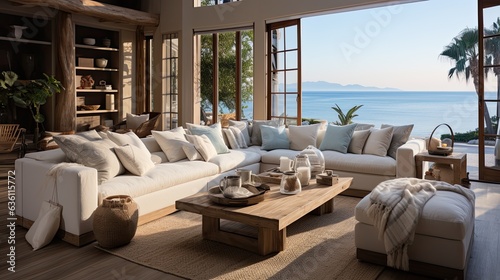 Beachy Coastal Living Room  Nautical Decor Generative AI