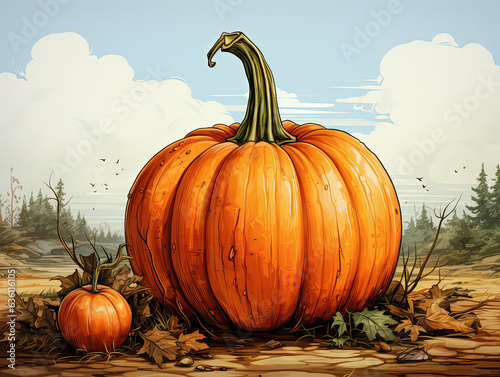 cartoon pumpkin drawing on a farm - colored  
