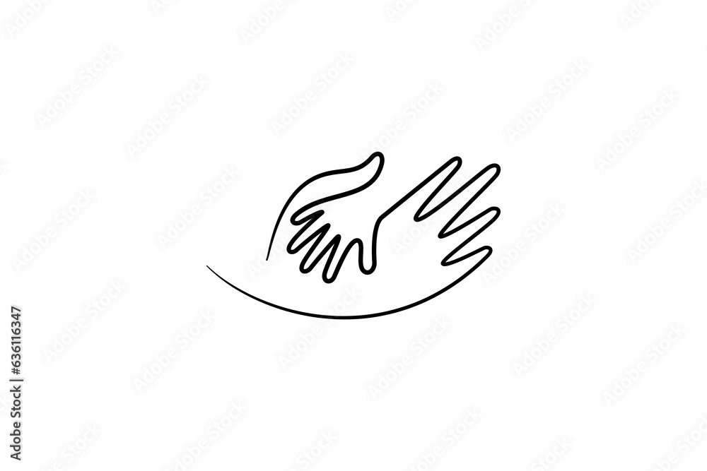 child and parent hand logo in continuous line design style