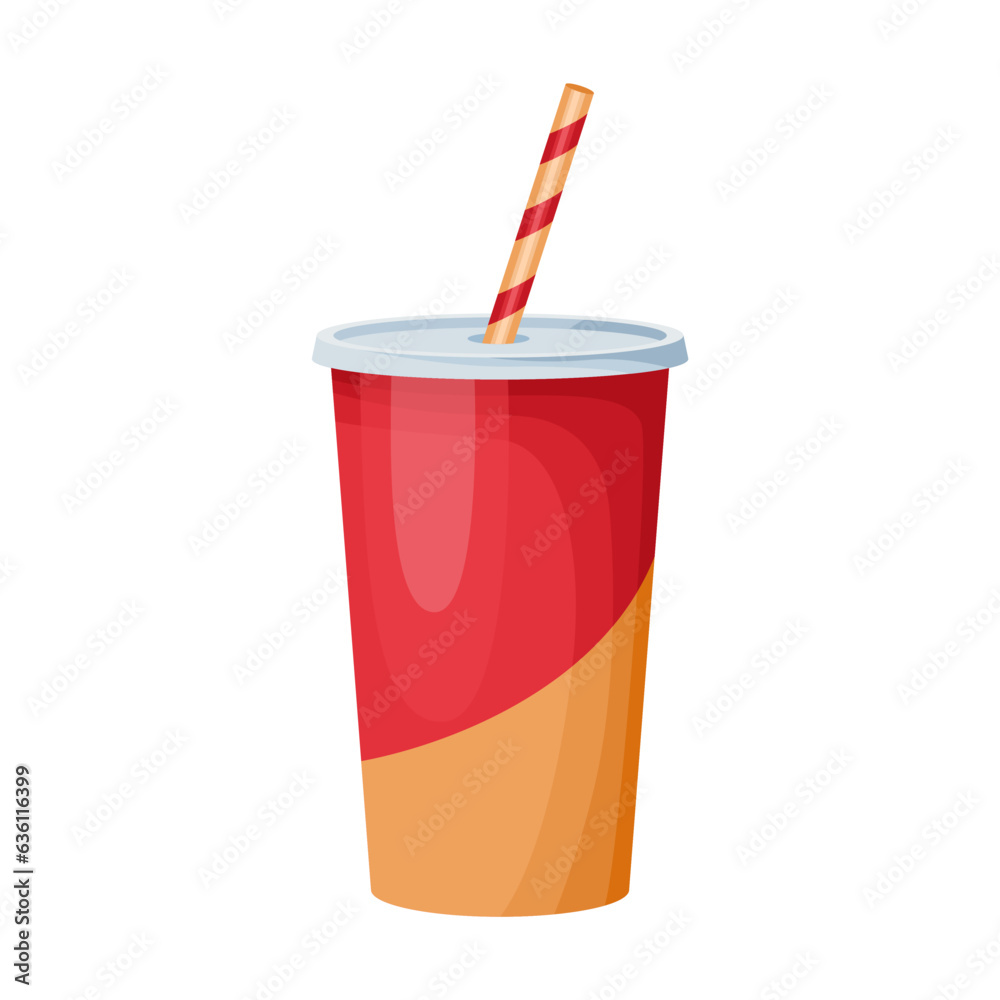 Takeaway paper cup with straw vector illustration. Cartoon drawing of drink in cup isolated on white background. Fast food concept Takeaway paper cup with straw vector illustration. Cartoon drawing of drink in cup isolated on white background. Fast food concept