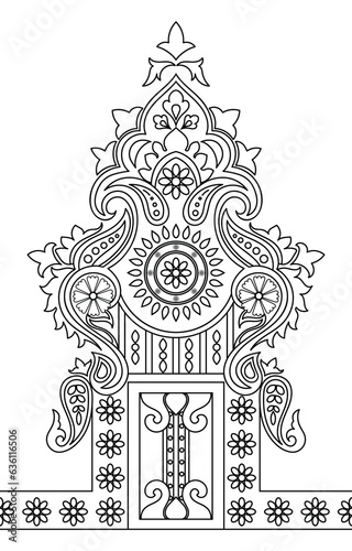 Carpet components. black stripes. rug Oriental ornament with floral motifs. Indian design element for henna tattoo, adult coloring book, greeting card, wedding invitation or spa beauty flyer.