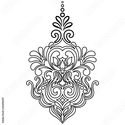 Carpet components. black stripes. rug Oriental ornament with floral motifs. Indian design element for henna tattoo, adult coloring book, greeting card, wedding invitation or spa beauty flyer.