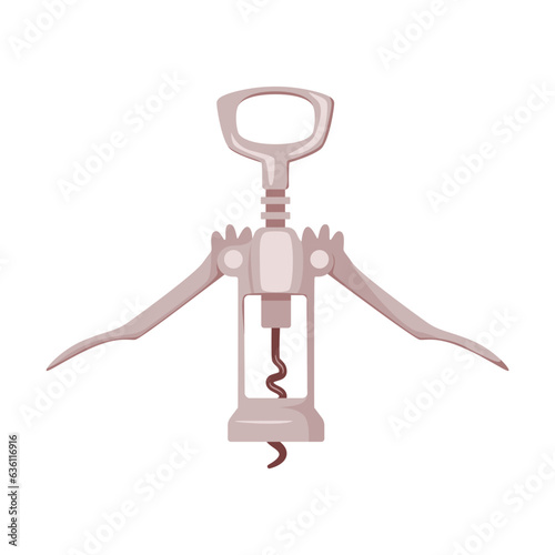Wine cellar element vector illustration. Cartoon drawing of foldable screw corkscrew with wooden handle for wine bottle isolated on white background. Alcohol concept