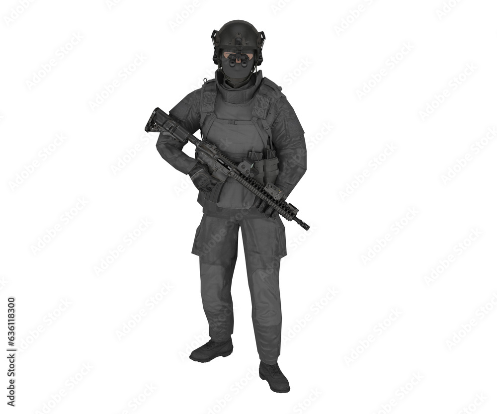 3d rendering police special forces with weapon, military concept 3d rendering police special forces with weapon, military concept