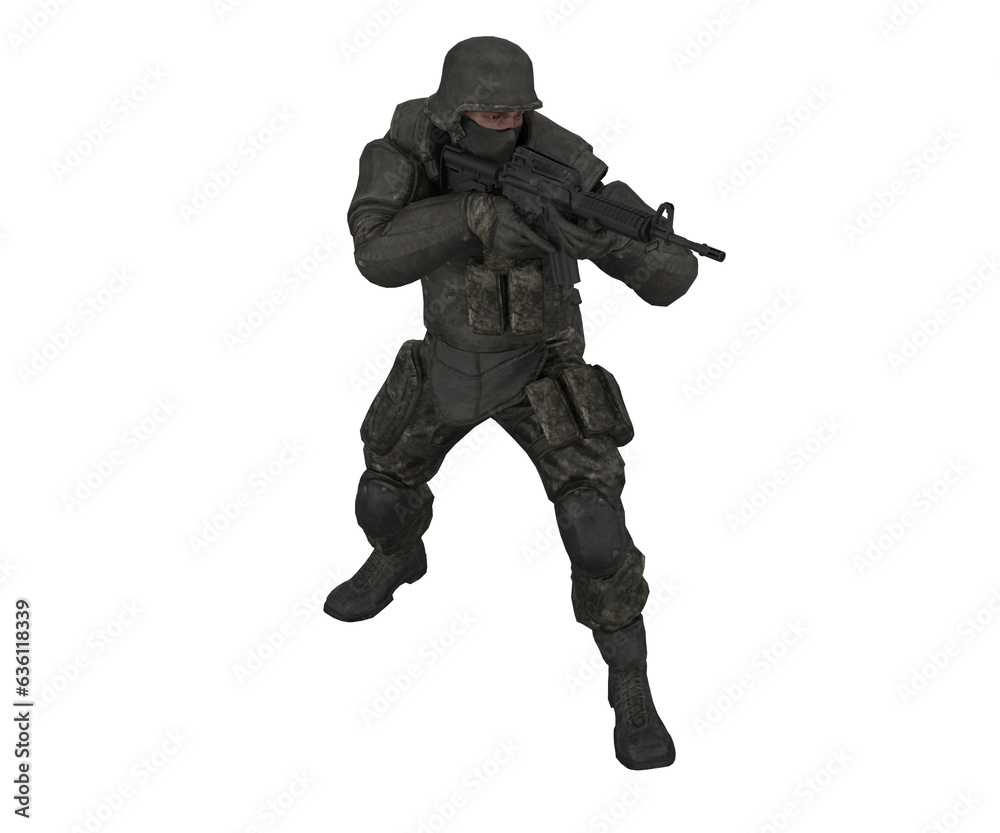 3d rendering soldier with weapon in combat position