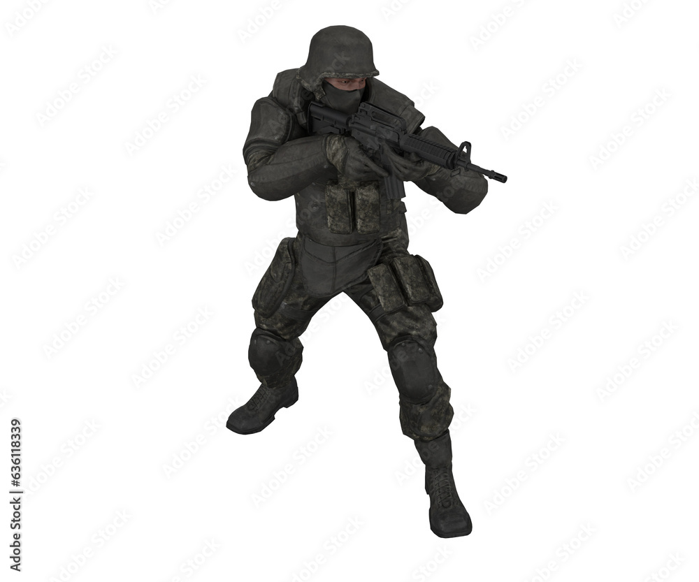 3d rendering soldier with weapon in combat position 3d rendering soldier with weapon in combat position