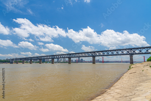 Wuhan Yangtze River and Han River on the four banks of the city landmark skyline scenery © Hao