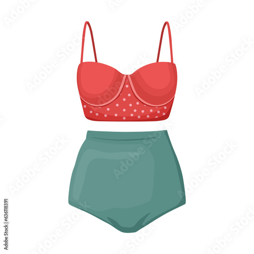 Wallpaper Mural Cartoon drawing of vintage swimsuit for girl on white background. Summer time or beach element vector illustration. Summer, traveling concept Torontodigital.ca