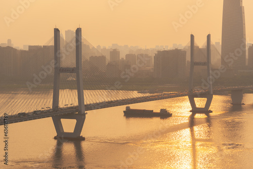 Wuhan Yangtze River and Han River on the four banks of the city landmark skyline scenery photo