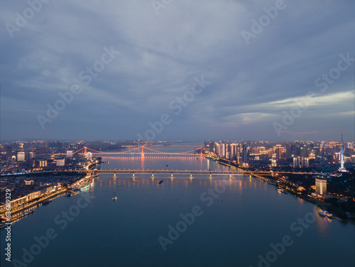 Wuhan Yangtze River and Han River on the four banks of the city landmark skyline scenery