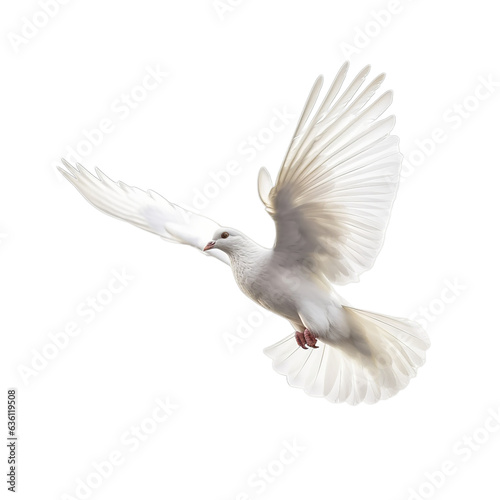 Flying White Pigeon isolated on transparent background  peace dove  Generative ai