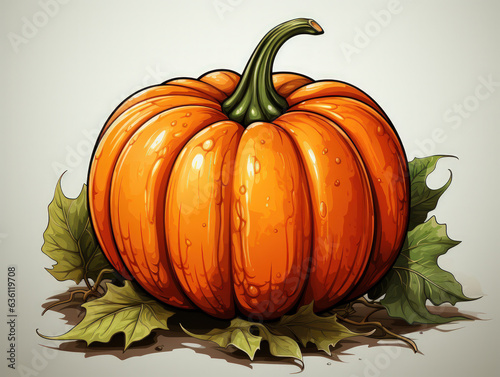 cartoon pumpkin drawing on leaf - colored